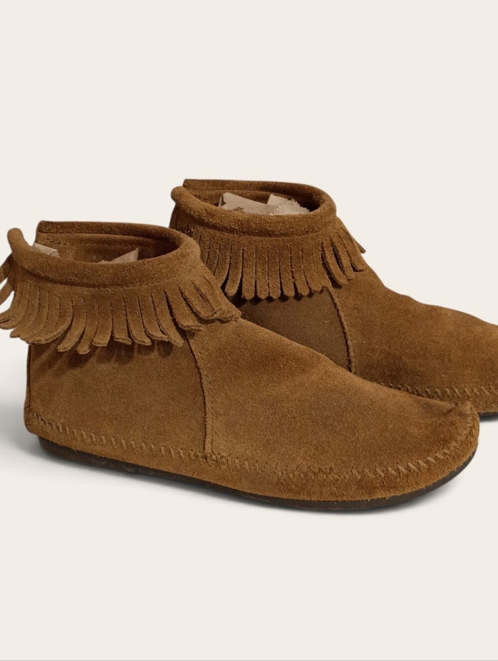 Minnetonka Brown Suede Fringe Ankle Moccasins